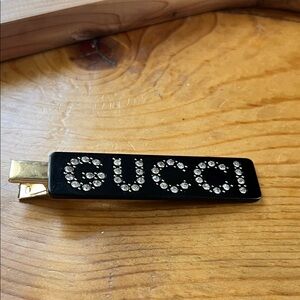 Gucci Black and Gold Hair Clip with Rhinestones